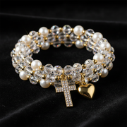 Be Still Crystal Bracelet with Heart and Cross Charm