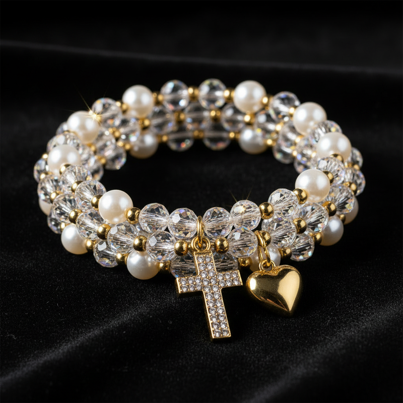 Be Still Crystal Bracelet with Heart and Cross Charm