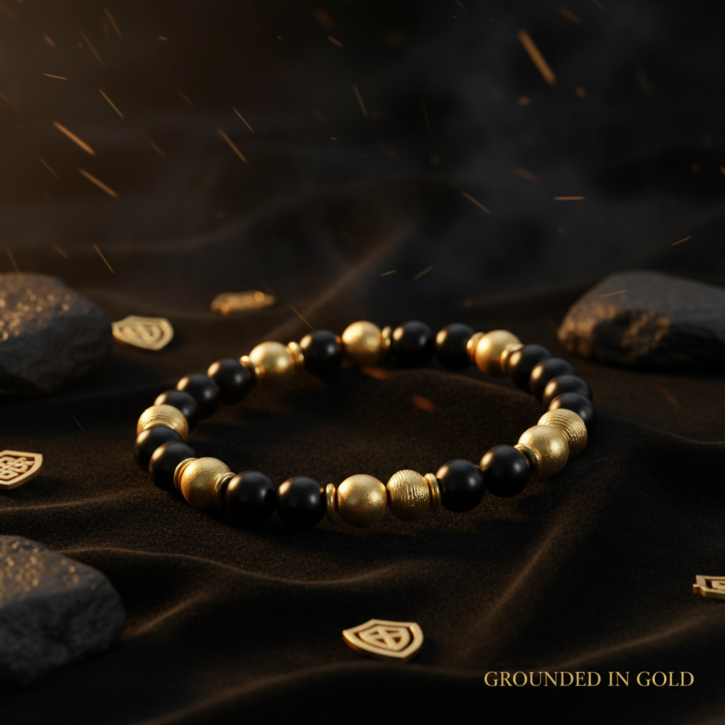 Grounded in Gold Black Onyx 18K Gold Bangle